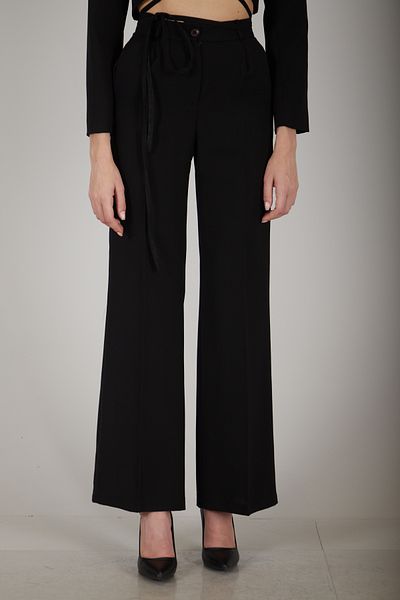 Feminist High Waist Pleated Palazzo Trousers Black0102066