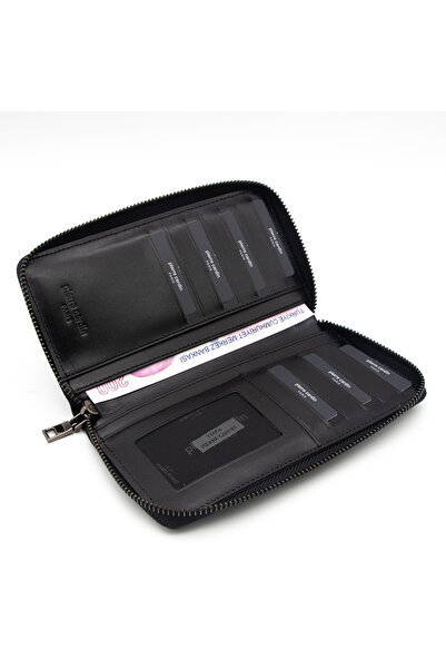 Pierre Cardin Unisex Black Leather Knitted Wallet - 11056