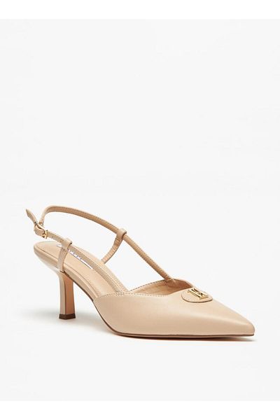 ELLE Women's Logo Detail Pointed Toe Slingback Shoes with Kitten Heel