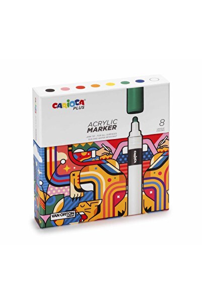 CARIOCA Plus Akrilik Marker Yuvarlak Uçlu 2 Mm Poster Markörü 8'li 8 Renk (SERT KUTU)