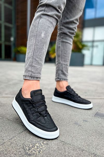 Joy Man Pantofi negri pentru bărbați C-Rey J040 cu talpă ortopedică - Pantofi sport casual pentru piele