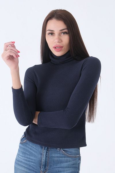 Feminist Knitted Turtleneck Sweater Navy Blue0103011