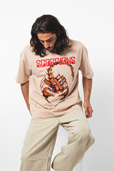 Sekizbiraltı Beige Premium Scorpion Printed Oversize Unisex T-Shirt