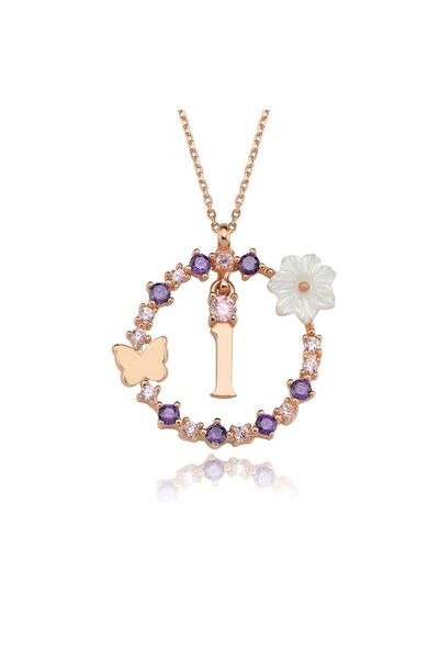 Sahira Jewelry Manolya Çiçeği Düşler Işıltısı 14K Rose Gold I Harfi Kadın Kolye