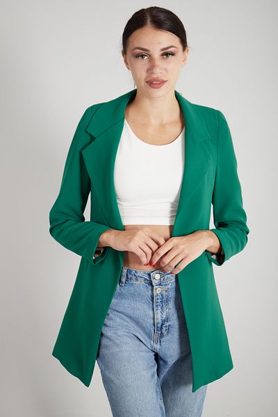Feminist Leopard Lining Detailed Crepe Blazer Jacket Emerald0105120