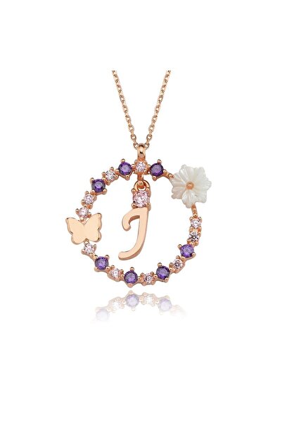 Sahira Jewelry Manolya Çiçeği Düşler Işıltısı 14K Rose Gold J Harfi Kadın Kolye