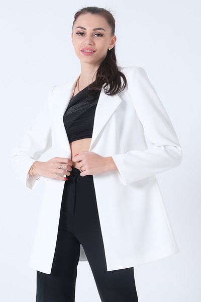 Feminist Zebra Lining Detailed Crepe Blazer Jacket Ecru01051201