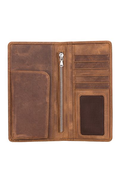 Lev Leather Унисекс портфейл от естествена кожа с отделение за телефон - 100% ръчна изработка, с възможност за наименуване