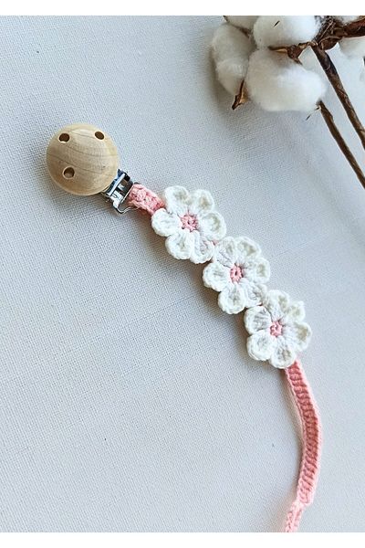 Masal Örgü Dünyası White New Series Daisy Pacifier Chain / Strap