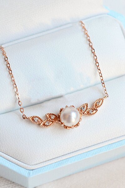 Sahira Jewelry Inci Taşlı 14 K Rose Altın Kaplama Kadın Kolye