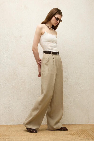 Manuka Linen Palazzo Trousers - Sand Color