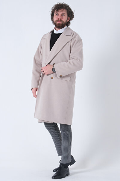 Feminist Oversize Erkek Yaka Kaşe Kaban Bej 01015002