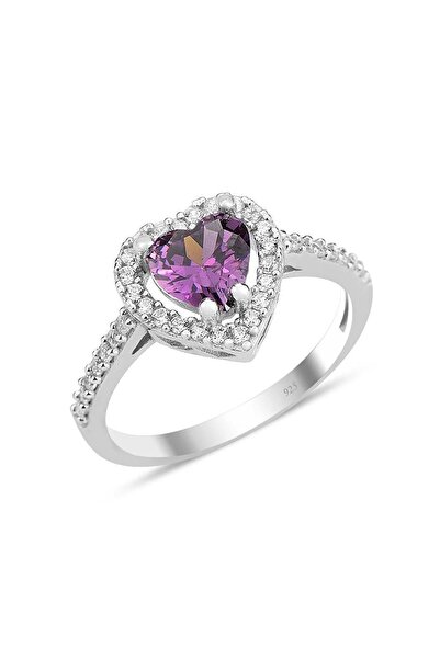 Sahira Jewelry Pırlanta Montür Mor Taşlı Gümüş Kaplama Ayarlanabilir Kadın Yüzük