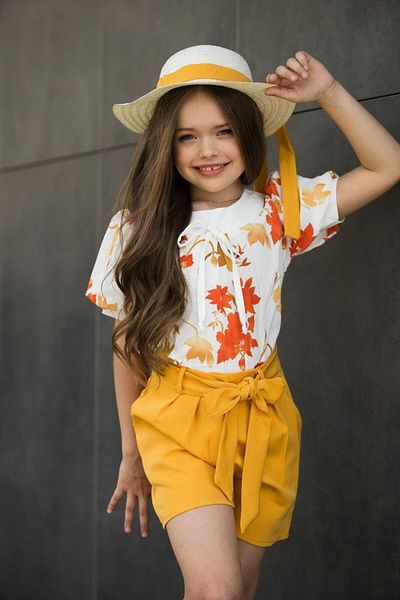 Ribbon kids Țesătură de vară cu modele florale - cu pălărie