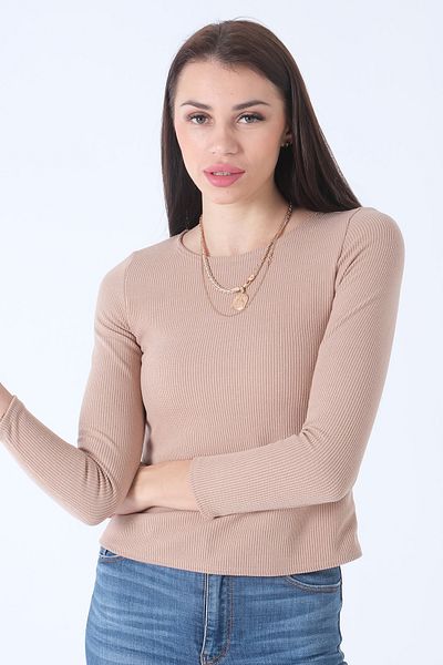 Feminist Knitted Crew Neck Sweater Beige0103013