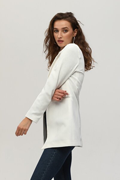 Feminist Leopar Astar Detaylı Krep Blazer Ceket Ekru 0105120