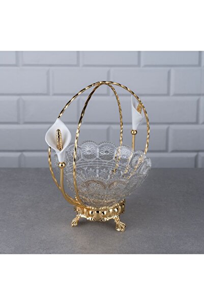 Hinora Porselen Lale Kristal Cam Sepet Şekerlik Sunumluk 21x20x14Cm