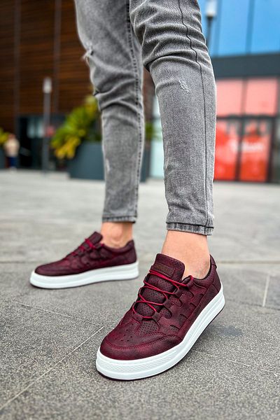 Joy Man Adidași pentru bărbați C-Rey J040 cu talpă ortopedică - piele casual, roșu claret CBT