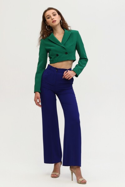 Feminist Astarlı Crop Blazer Ceket Zümrüt 0105118