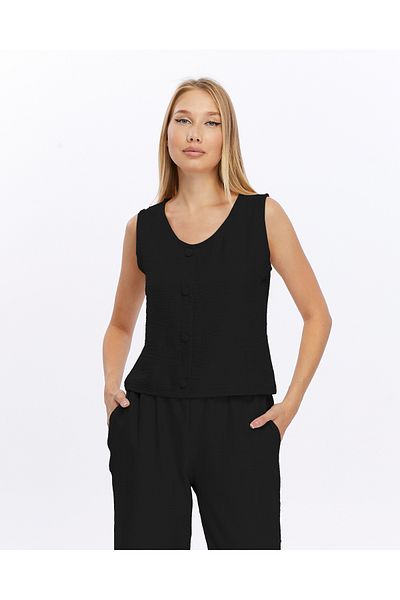 İkmal Beige Linen Trousers and Undershirt Set - Buttoned