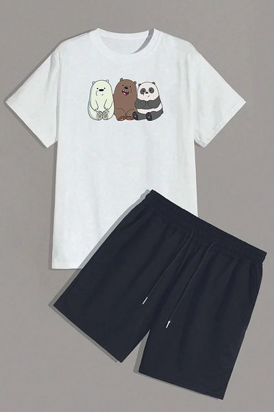 DAXİS Sportwear Company Bears Printed Kafadar Tracksuit Set - T-shirt and Shorts Set