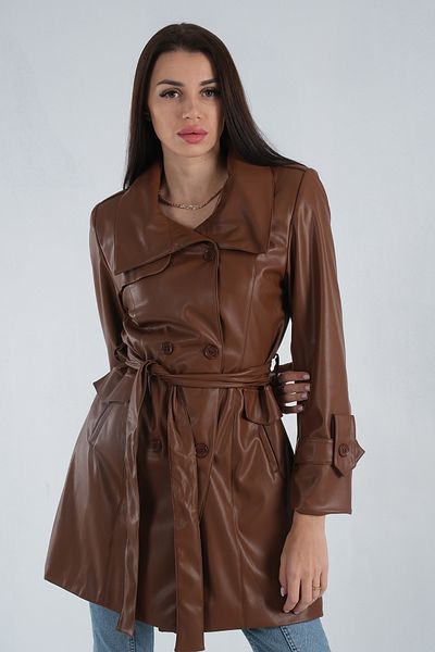 Feminist Aimetric Collar Belted Leather Cap Brown0107131