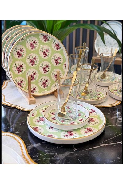 ariana sytle 18 Piece Master Mint Gilded Tea Cake Set