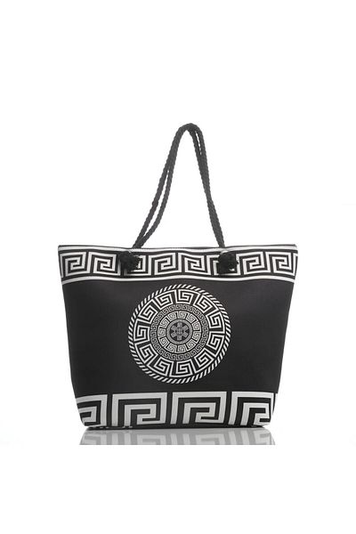 Askıcı Black Shoulder Sleeve Beach Bag and Blue Loincloth Beach Towel 100X180 cm