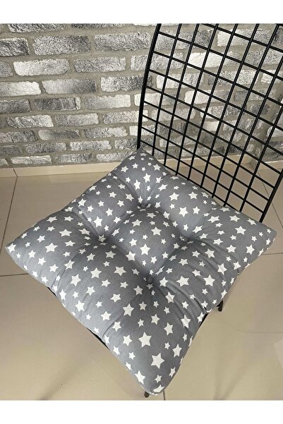 lazilla Dekoratif Pofidik Sandalye Minderi Özel Düğme Dikişili Bağcıklı 40x40cm