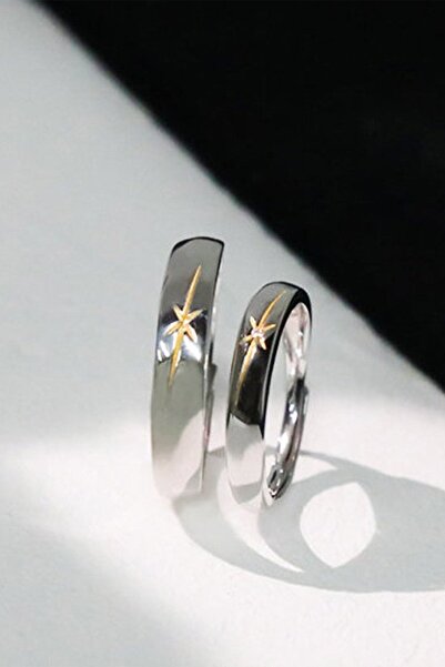 Sahira Jewelry Kutup Yıldızı Motifli Gümüş Kaplama Çift Alyans Yüzük