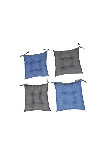 Mazi Home 4'lü Kombin Pofidik Kare Sandalye Minderi 40 X 40 cm Mavi & Gri