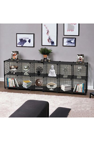 decorelax 12'li Plastik Raflı Tel Küp Çok Amaçlı Organizer Raf Siyah 33cm