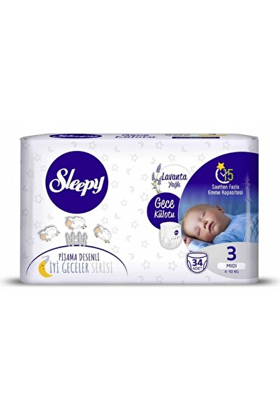 Sleepy Külot Bebek Bezi Gece Lavanta Yağlı 3 Beden Midi 4-10 kg 34'lü