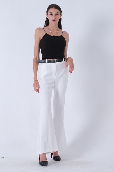 Feminist High Waist Ecru Flared Trousers -0303891