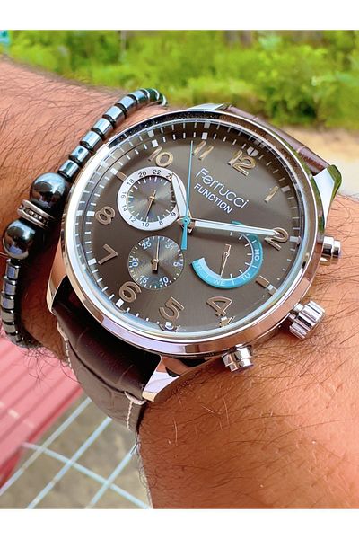 Ferrucci Functional Leather Cord Steel Case Men's Wristwatch + Bracelet with Gift