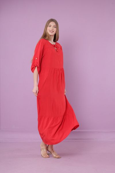 mervemoda Γυναικείο καλοκαιρινό κοντομάνικο υφαντό φόρεμα