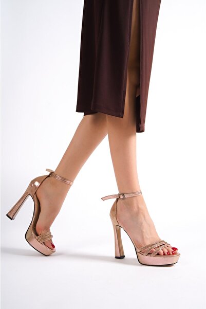 MİRKET حذاء نسائي بكعب عالٍ مزين بثلاثة خطوط وردية اللون