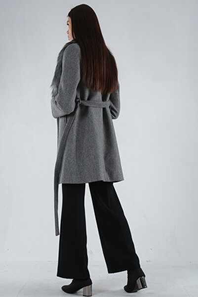 Feminist Mobile Furry Double Pocket Stamp Coat Gray0108080