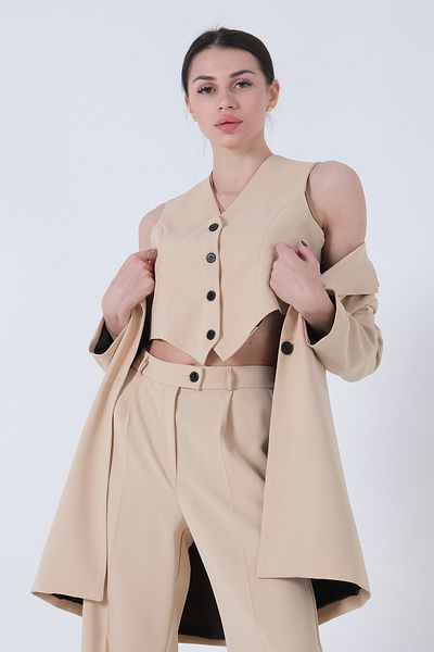 Feminist 3-Piece Suit with Jacket-Vest Trousers Stone0106324