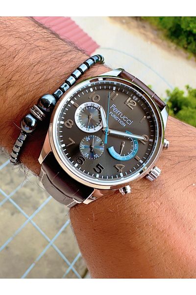 Ferrucci Functional Leather Cord Steel Case Men's Wristwatch + Bracelet with Gift