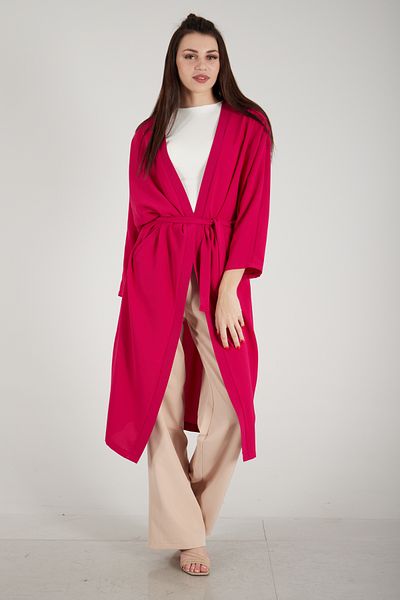 Feminist Crepe Waist Belted Kimono Fuchsia0107121
