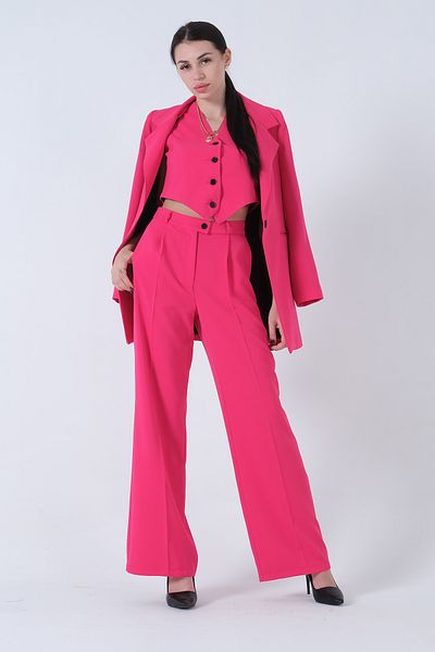 Feminist Jacket-Vest Trousers 3-Piece Suit Fuchsia0106324
