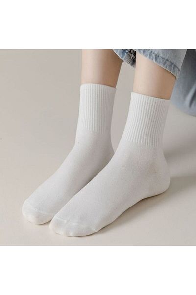 trampler 5 ζευγάρια Unisex εποχιακές απλές λευκές κάλτσες τένις Κολεγιακές κάλτσες Γυναικείες ανδρικές κάλτσες