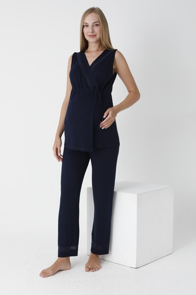 Miss Dünya Lissa Önden Bağlamalı Dantel Detaylı Kolsuz Hamile ve Lohusa Pijam...