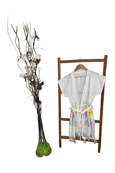 fildastore Beachwear, Etnik Desen, Kuşaklı Kısa Bambu Kimono, Peştemal Bornoz...