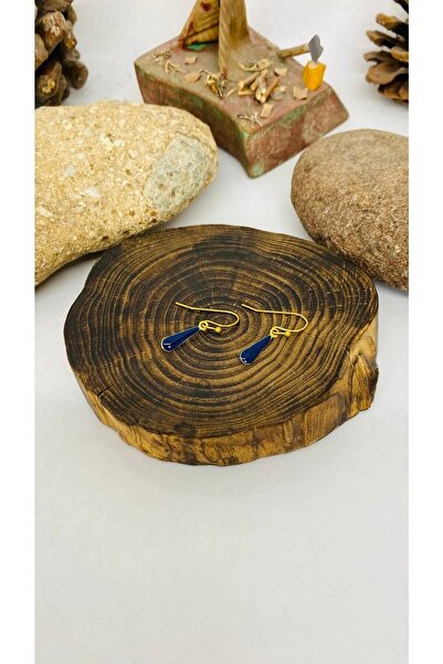 Porsuk Alternatif أقراط متدلية من المينا باللون الأزرق الداكن مصنوعة يدوياً