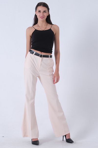 Feminist High Waist Cream Spanish Leg Trousers -0303891