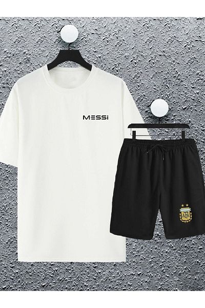 Adrift Unisex Women Men Messi Argentina Printed Oversize Tshirt And Shorts Tracksuit Set