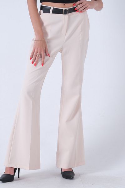 Feminist High Waist Cream Spanish Leg Trousers -0303891
