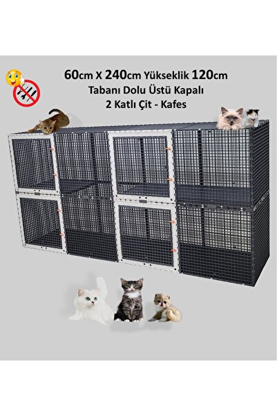 Leganest 60cm X 240cm Yükseklik 120cm Kedi, Tabanı Dolu Üstü Kapalı 2 Katlı Çit - Kafes